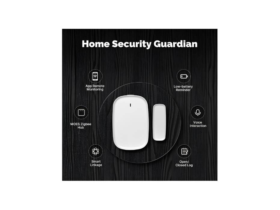 MOES Smart Door and Window Sensor, Wireless Detector for Alarm System and Home, Compatible With Smart Life/MOES APP, Works With Alexa Google Home Voice Control, Requires ZigBee Gateway