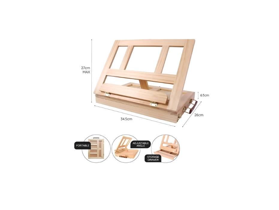 Adjustable Wood Desk Table Easel Portable Wooden Artist Desktop, Board for Canvas, Painting, Drawing Sketching Book Stand