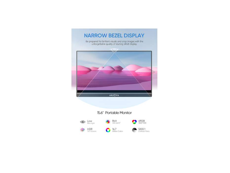 ARZOPA Portable Monitor 15.6'' FHD 1080P - Ultra-Slim Portable Monitor with Kickstand - IPS Display