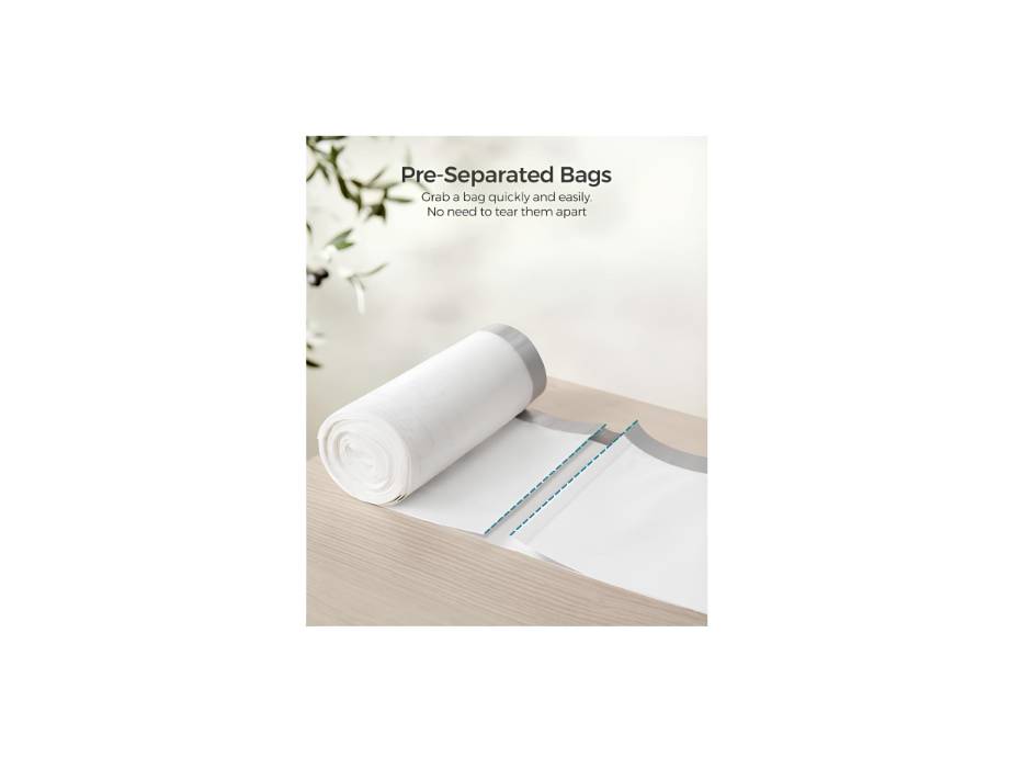 SONGMICS Trash Bags for 8-Gallon (30L) Trash Cans, 45 Count Drawstring Garbage Bags, Pre-Separated, Liner Code 30A, 1 Roll, White UKRB30A