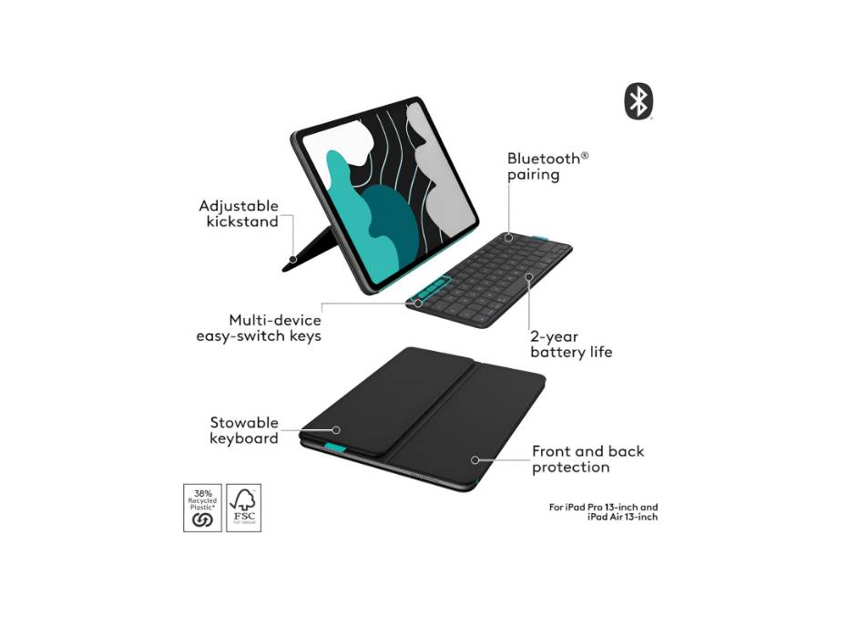 Logitech Flip Folio, Keyboard Case for iPad Pro and Air 11-inch