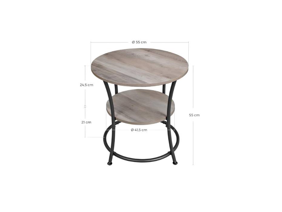 VASAGLE Side Table, Round Coffee Table, 2 Shelves, Living Room, Bedroom, Easy Assembly, Steel Frame, Industrial Design