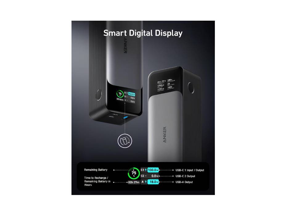 Anker 737 Power Bank (PowerCore 24K), 24,000mAh 3-Port Portable Charger with 140W Output, Smart Digital Display