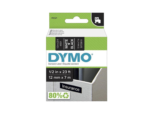 Dymo 45021, D1 Tape,12mm x 7m, White on Black - Altimus
