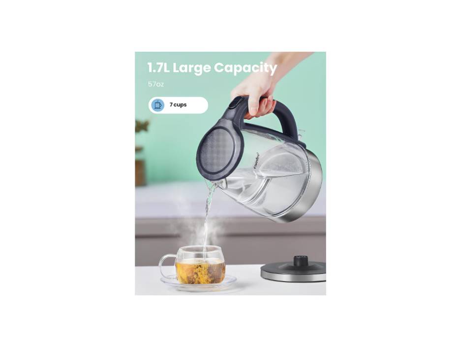 COMFEE' Glass Electric Tea Kettle & Hot Water Kettle Electric, 2200 W 1.7L Capacity Electric Kettle with LED Indicator, Fast Boil Auto Shut-Off and Boil-Dry Protection