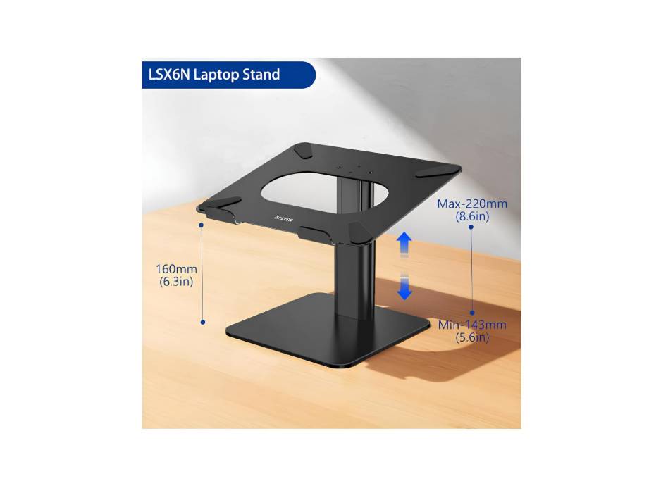 BESIGN LSX6N Computer Stand, Ergonomic Adjustable Notebook Riser Holder for Desk Compatible with 10-15.6'' Laptops, Black