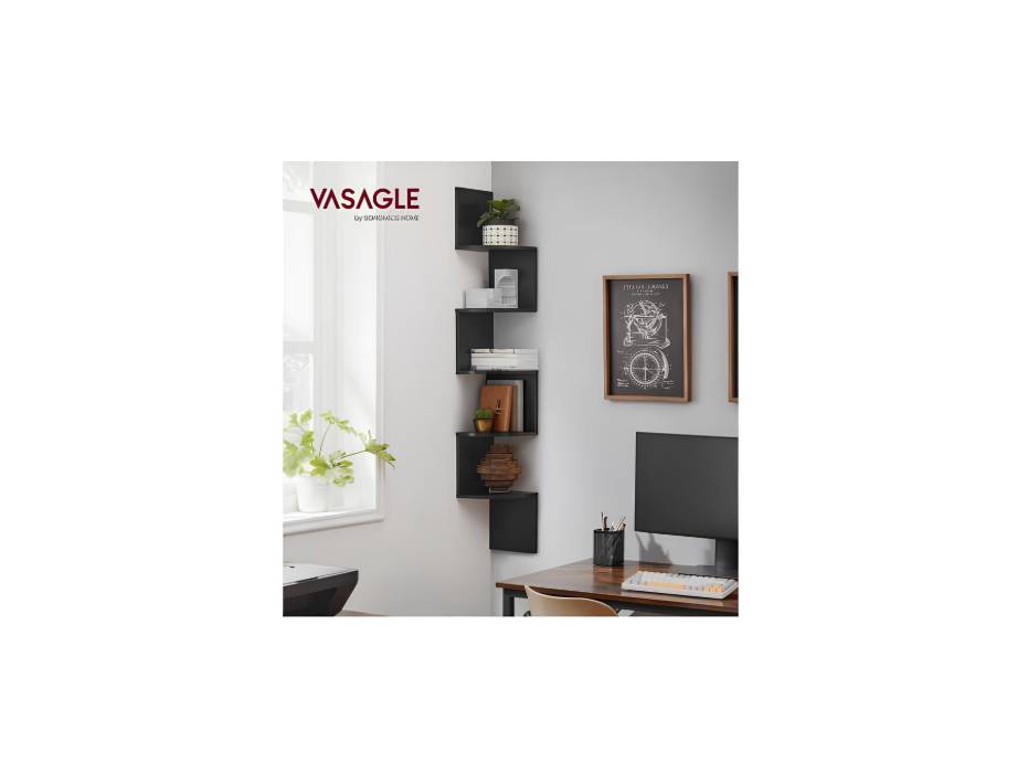 VASAGLE Corner Shelf Wall Mount, 5-Tier Floating Corner Bookshelf, Plant Shelf for Bedroom, Living Room, Home Office