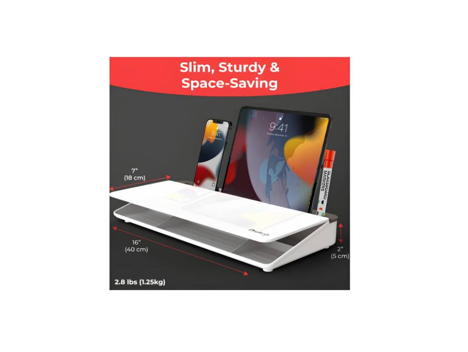 Chalkola Glass Desktop Whiteboard with Storage - Dry Erase Board, Work Desk Organizers, Computer Keyboard Stand, Home Office Desk Accessories with 3 Markers