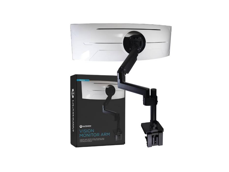 Heavy Duty Monitor Arm for Ultrawide Monitors up to 57" and 20 KGS, Single Desk Stand, Pneumatic Height Adjustable, Modular Extension Arms - Max VESA 100x100, Black, MA20P-S