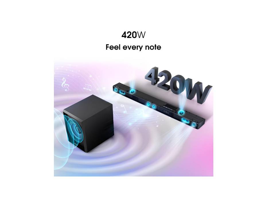 Hisense 3.1.2ch Soundbar U3120G - 3.1.2ch Premium Sound Bar with Wireless Subwoofer, 420W, Bluetooth 5.0, EzPlay, 4K HDR Pass Through, Type-C, HDMI ARC/Optical/AUX/USB, 7 EQ Modes