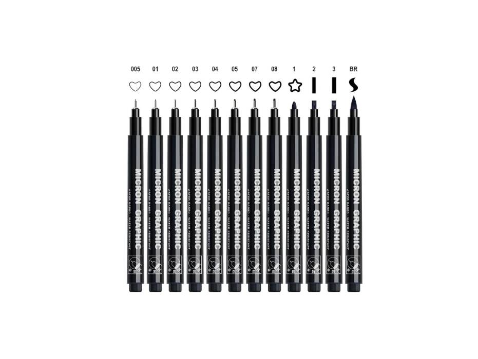AKARUED Black Fineliner Pens, 12 Pack Fineliners Technical Drawing ...