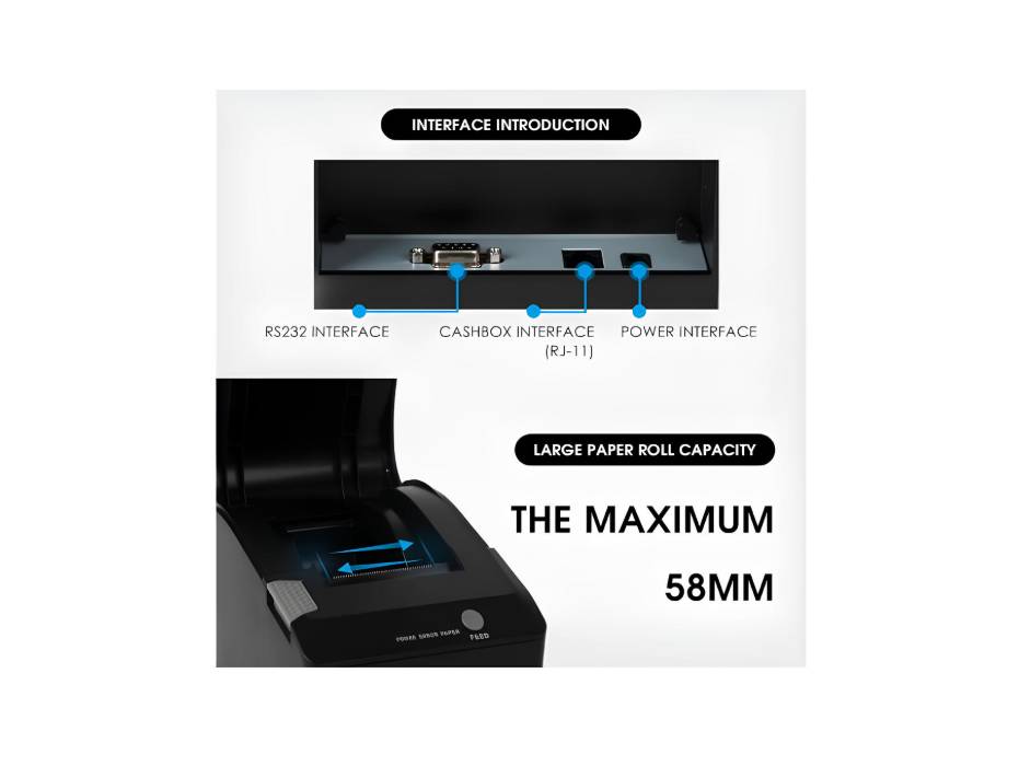 NUCOUN 58mm Thermal POS Printer, Bill Receipt Printer, Connect VC-3 VC-7 Cash Counter, Windows System