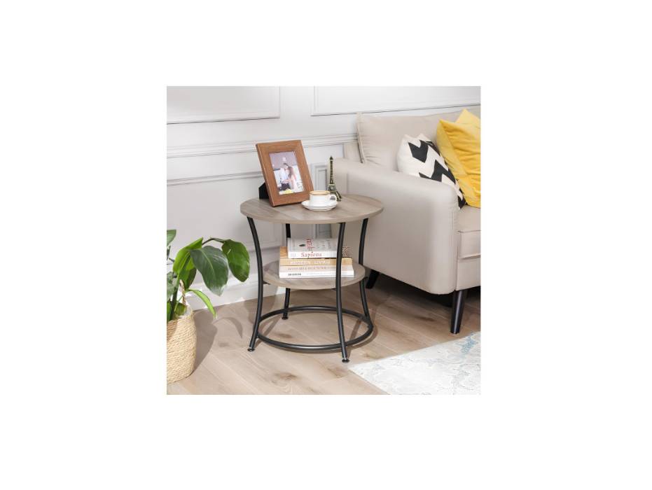 VASAGLE Side Table, Round Coffee Table, 2 Shelves, Living Room, Bedroom, Easy Assembly, Steel Frame, Industrial Design