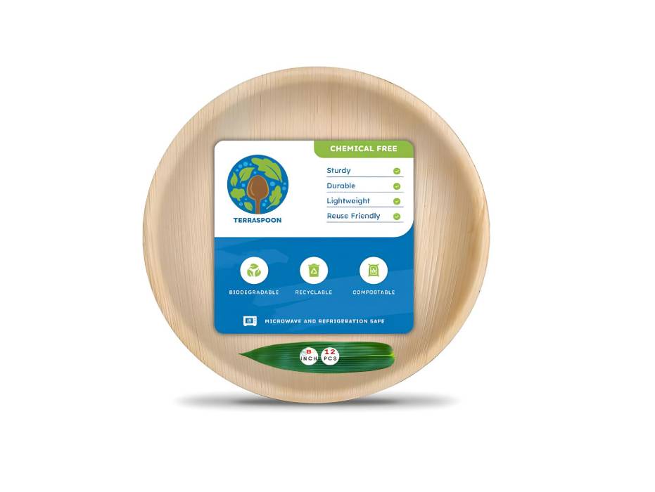 Terraspoon 8 Inch Palm Leaf Round Plates - Pack of 12