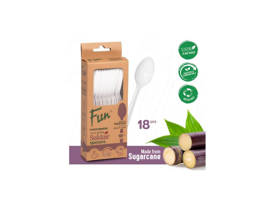 Fun Green Track Sukkar Spoons White 18pcs/pack