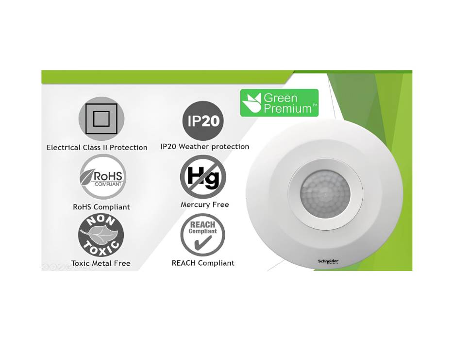 Schneider-electric 360° Occupancy Slim PIR - Presence Room Ceiling Mount - 230V Energy Saving Motion Sensor, White