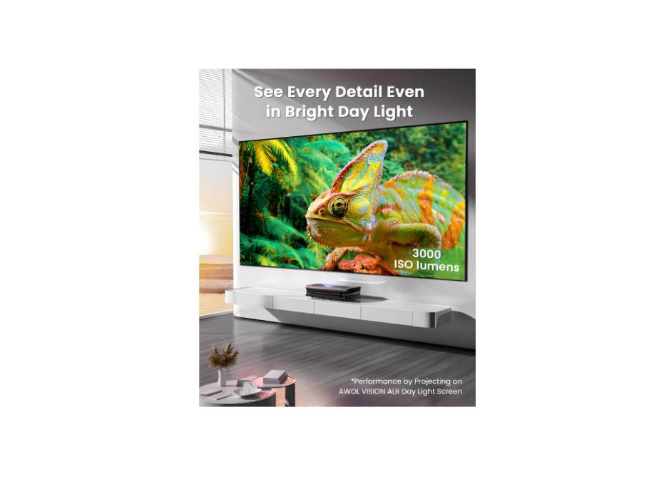 AWOL VISION LTV-3500 Pro UST Triple Laser TV Projector, 3000 ISO Lumens TV-Like Brightness, 150" Perfect Sharpness, Dolby Vision, 4K 3D HDR 10