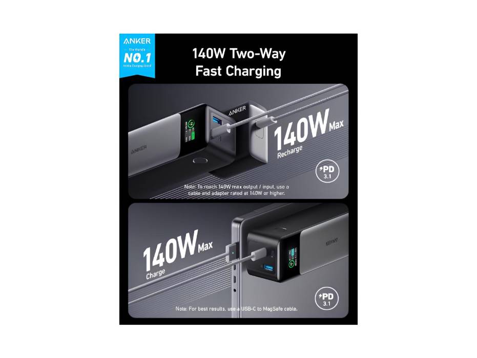 Anker 737 Power Bank (PowerCore 24K), 24,000mAh 3-Port Portable Charger with 140W Output, Smart Digital Display