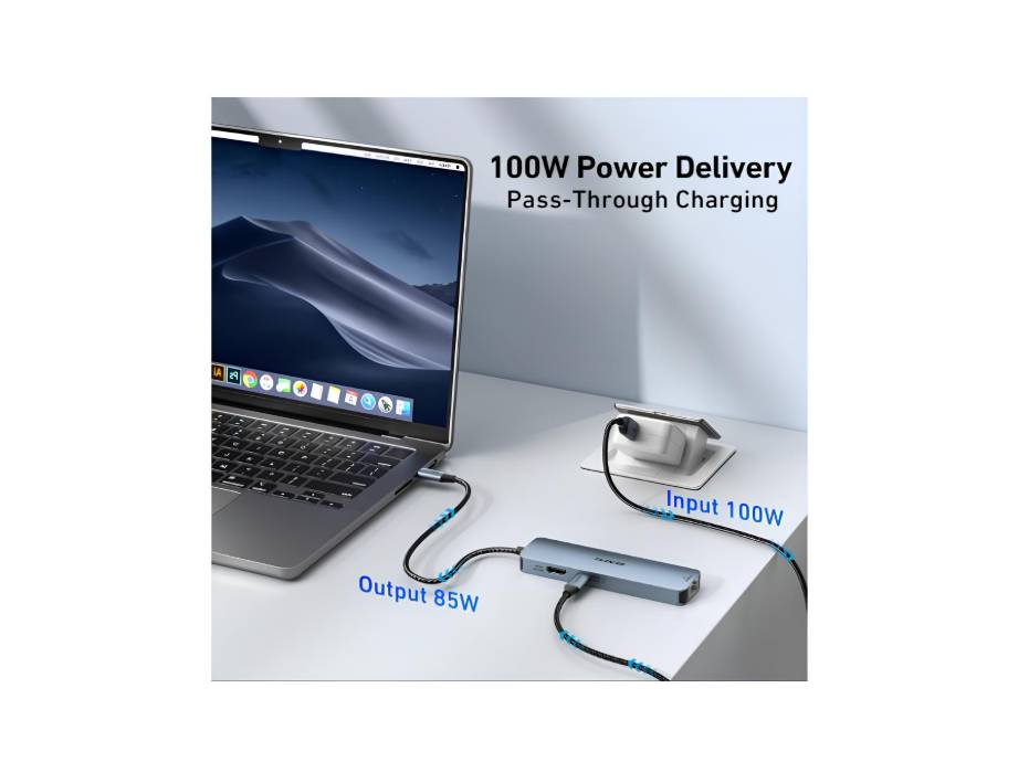 BENFEI USB C HUB 6-in-1 with HDMI(4K@60Hz), Gigabit Ethernet, 100W Power Delivery, 3*USB 3.0, Silicone Cable, Aluminum Case