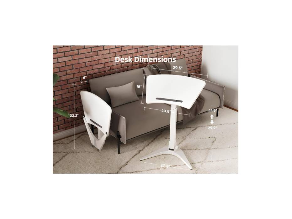 Claiks Mobile Standing Desk, Portable Rolling Workstation With Wheels, Pneumatic Height Adjustable Sit-Stand With 90 Tiltable, Foldable Non-Slip Computer Stand, White