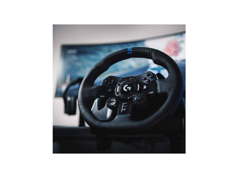 Logitech G923 Racing Wheel and Pedals, TRUEFORCE Feedback, Responsive Driving Design, Dual Clutch Launch Control for PS5 Pro, PS5, PS4, PC - Black - UAE Version