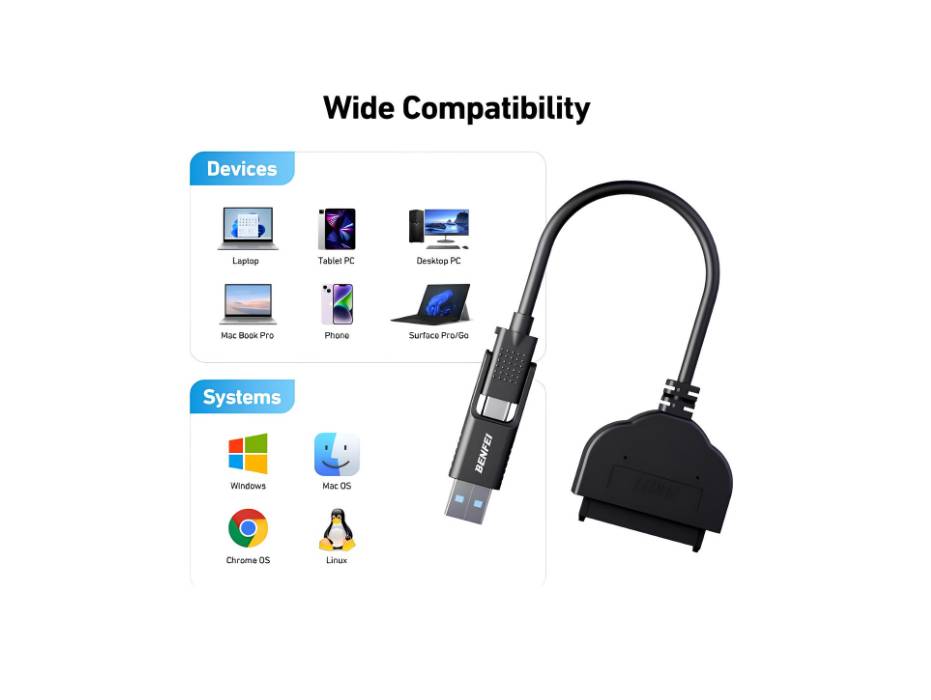 BENFEI SATA to USB Cable, BENFEI USB 3.0 to SATA III Hard Driver Adapter Compatible for 2.5 inch HDD and SSD