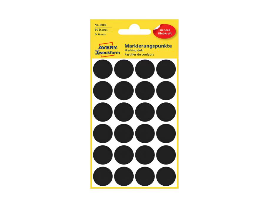 Avery Marking Labels, Dots, 18 mm, Black, 96/pack (3003)