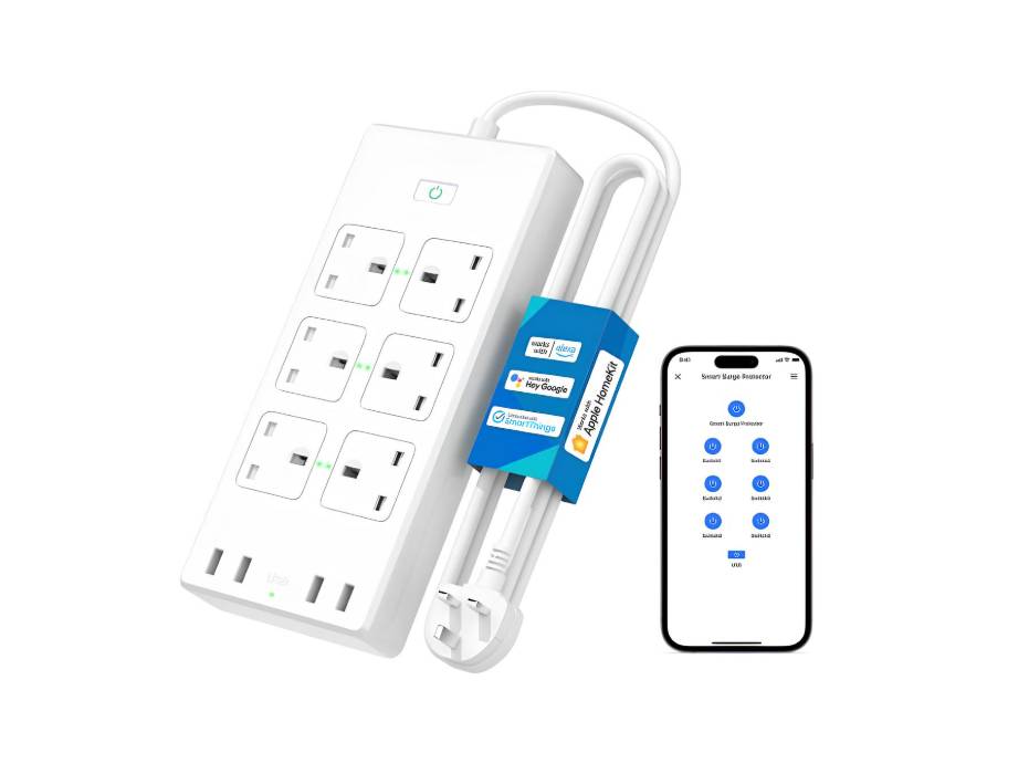 Meross 6 AC Outlets 4 USB Ports Extension Lead, Compatible with Apple Homekit SmartThings Alexa Google Home, Voice/Remote Control, 2.4GHz, 6ft Cord Long