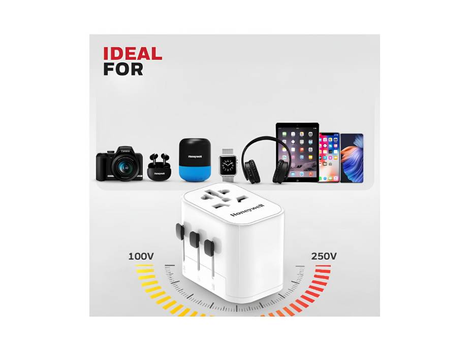 Honeywell Universal Travel Adapter, Worldwide Charger with 2 USB Ports & 1 Type-C, PD30W fast charging international adaptor