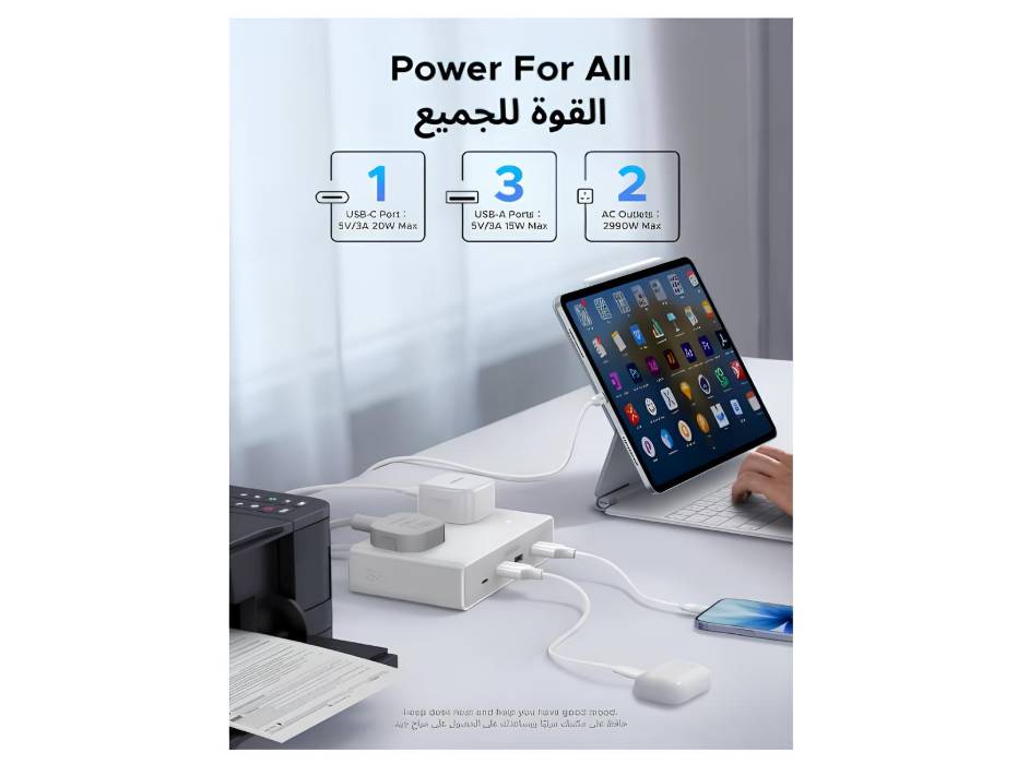 UGREEN Nexode 4 USB Ports Extension Cord, 2 AC 2990W Max Power Strip, PD20W Extension Plug