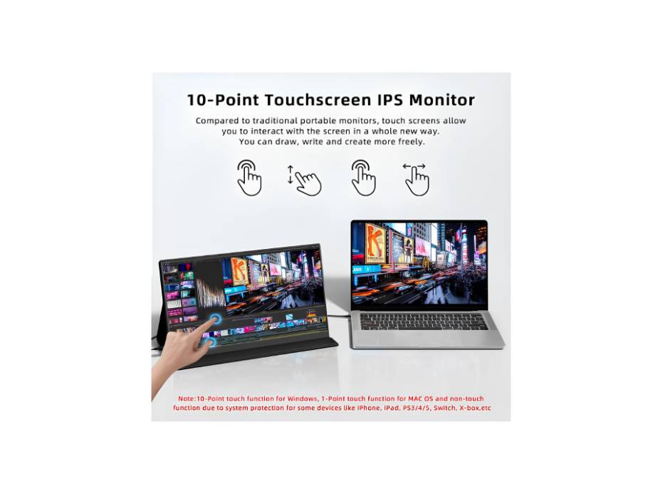 MagicRaven Portable Touchscreen Monitor, 15.6" 1080P Portable Monitor for Laptop, HDMI USB C Computer Gaming Display with Speakers, Travel Screen for PS4/5 Xbox Switch