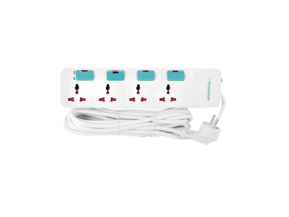 Terminator 4 Way Universal Power Extension Socket 2RP 3M Cable - TPB 814-2RP