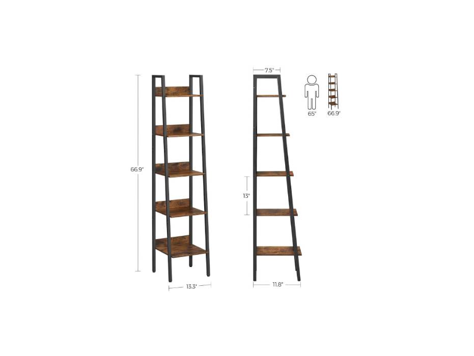 VASAGLE Bookshelf, 5-Tier Narrow Bookcase, Ladder Shelf for Home Office - ULLS109B01