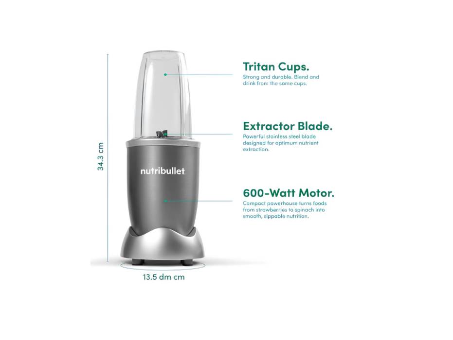 NutriBullet 600 Watts, 9pc Accessories, Multi-Function High Speed Blender, Mixer System With Nutrient Extractor, Smoothie Maker