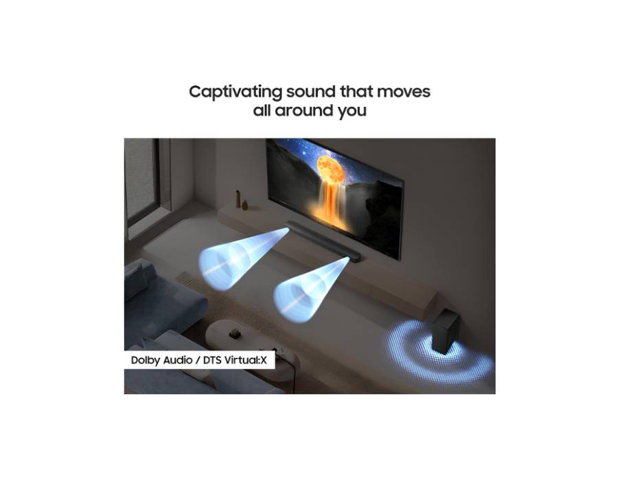 Samsung B-series Soundbar, B650F, 3.1 ch, Subwoofer, 3.1ch Sound, Q-Symphony, Dolby Audio/DTS Virtual:X, Adaptive Sound, HW-B650F/ZN