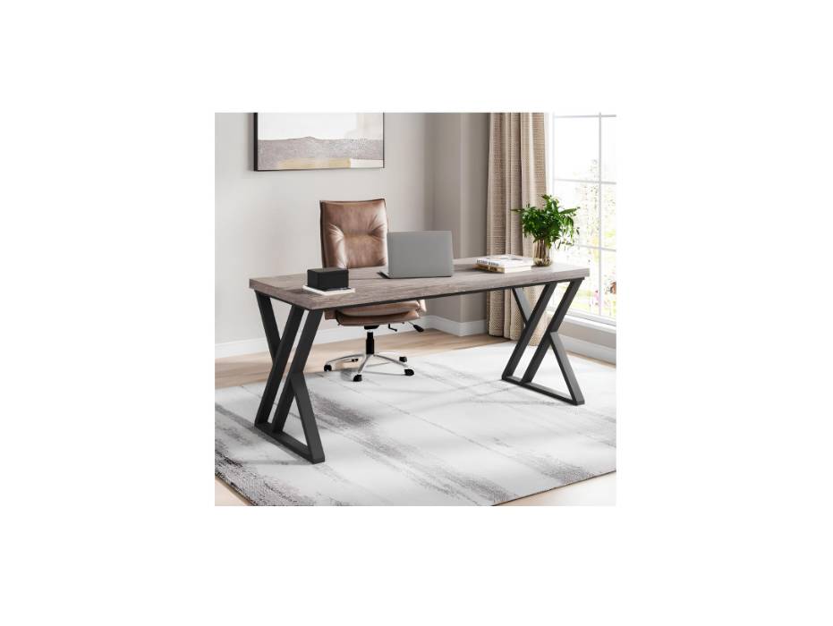 Tribesigns Writing Computer Desk, 140cm Heavy Duty Study Desk with Z-Shaped Metal Leg, Modern Simple Home Office Computer Desk, Grey