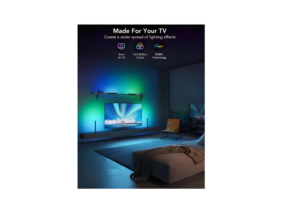 Govee RGBIC Light Bars, 15 Inches WiFi TV Backlight with Double Light Beads with Multiple Placement Options Suitable for 45-70 inch TVs, Work with Alexa and Google Assistant