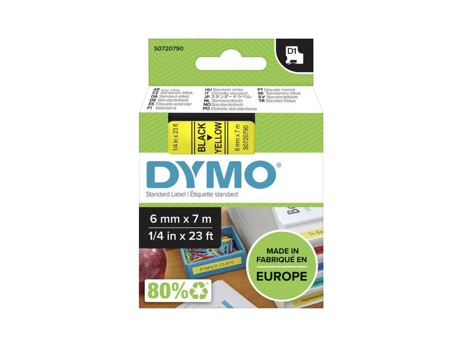Dymo 43618, D1 Tape, 6mm x 7m, Black on Yellow - Altimus