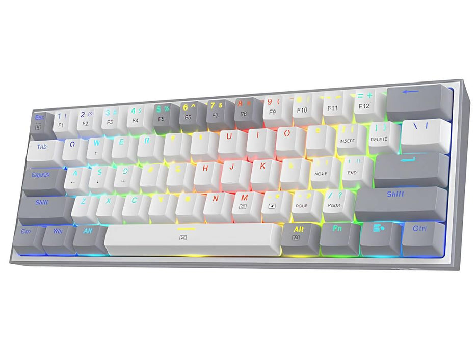 Redragon K617 Fizz 60% Wired RGB Mechanical Keyboard, 61 Keys w/White and Grey Color Keycaps, Linear Red Switch