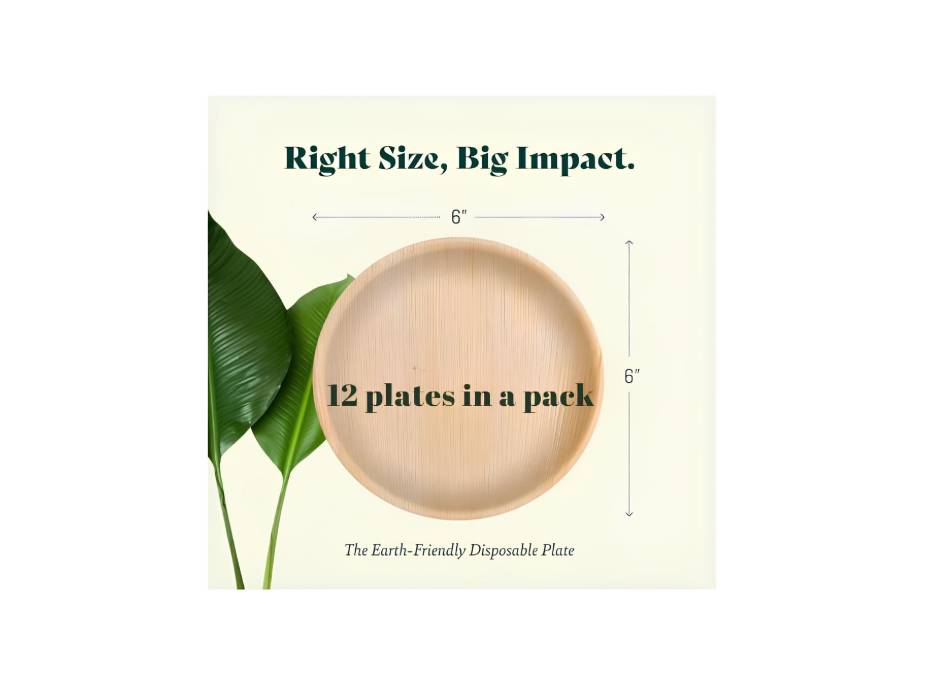 Terraspoon 6 Inch Palm Leaf Round Plates - Pack of 12