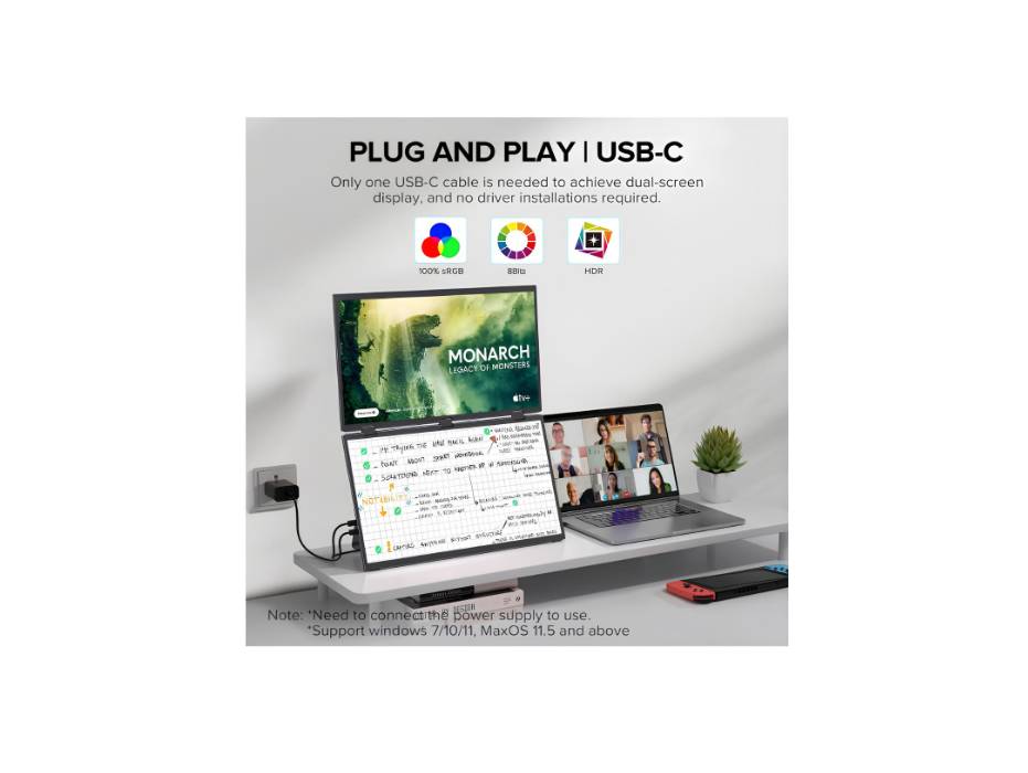 UPERFECT Delta 15.6" Dual Monitor Portable Monitor for Laptop Screen Extender 1080P HDR Folding Stacked Triple Monitor with Stand