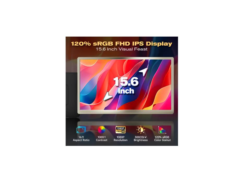 Teamgee Portable Monitor for All Laptops, 15.6" 1080P FHD IPS 120% sRGB, 235° Rotation, Detachable, Plug & Play, Compatible with Windows/Mac/Chrome/PC