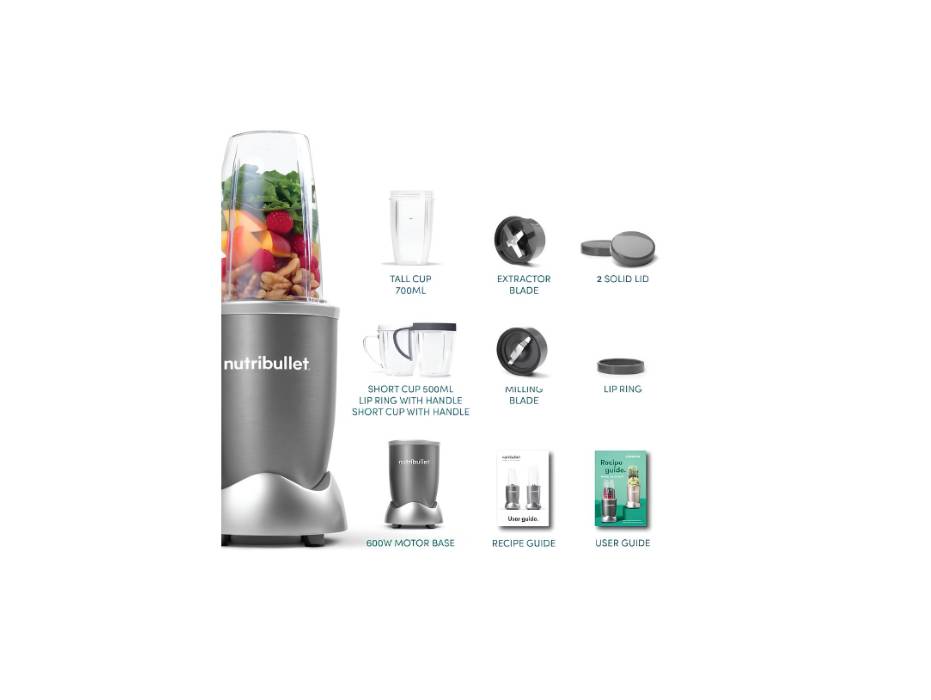 NutriBullet 600 Watts, 9pc Accessories, Multi-Function High Speed Blender, Mixer System With Nutrient Extractor, Smoothie Maker