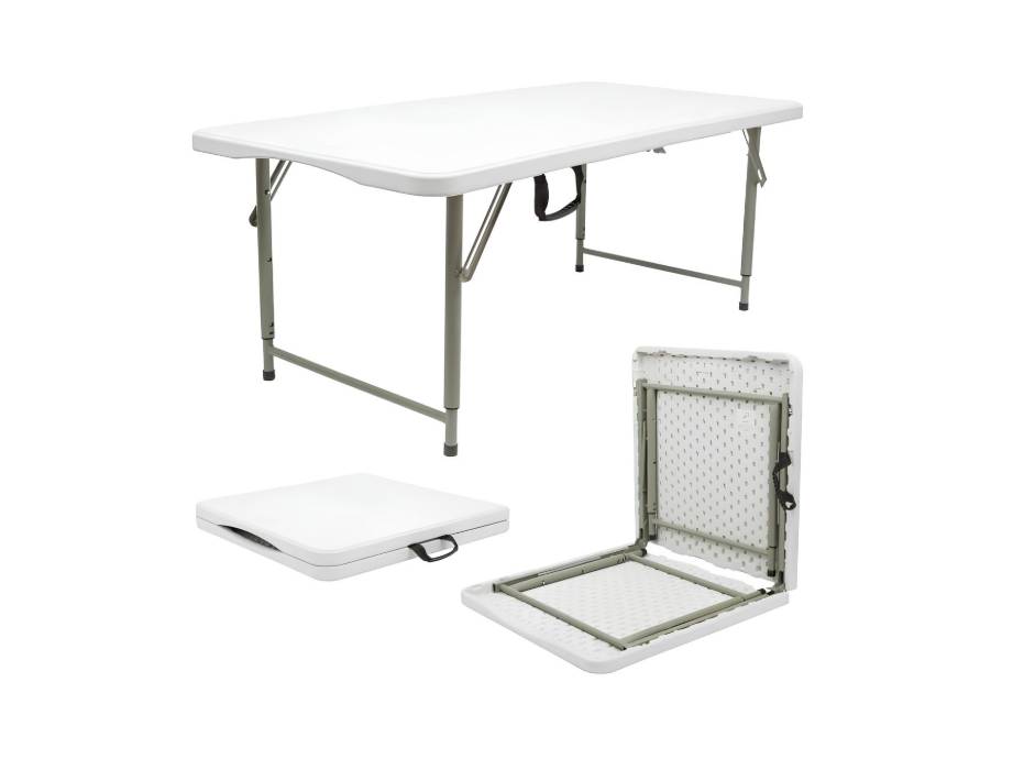 Heavy Duty Plastic Outdoor Foldable Trestle 120x60x75cm Table, Folds in Half with Carry Handle, White