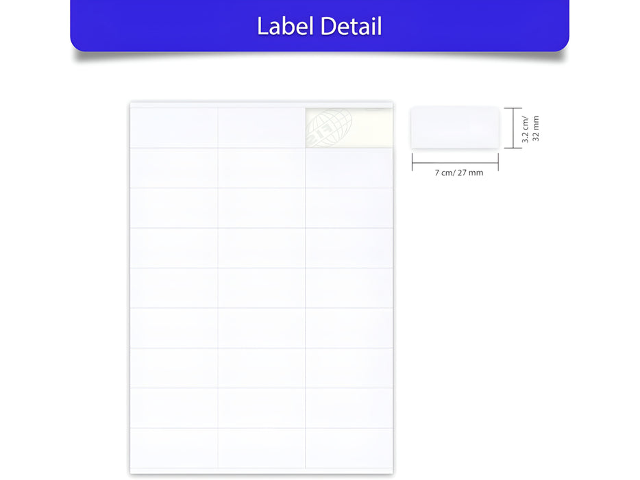 Multi Purpose Labels 70 x 31mm, 100Sheets/Box  (FSLA27-100)