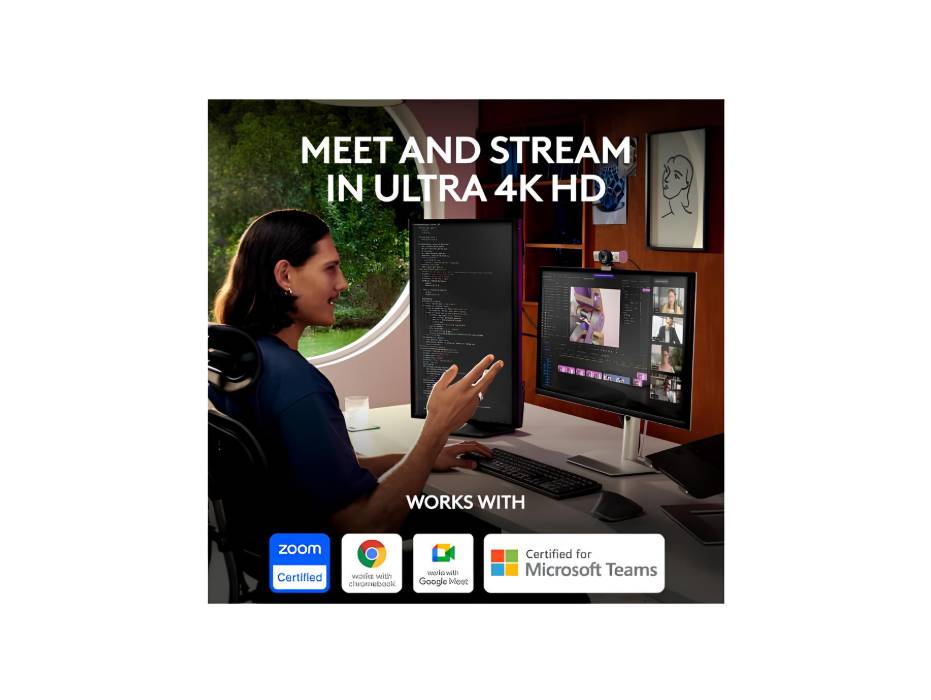 Logitech MX Brio Ultra HD 4K Collaboration and Streaming Webcam, 1080p at 60 FPS, Dual Noise Reducing, USB-C - Graphite