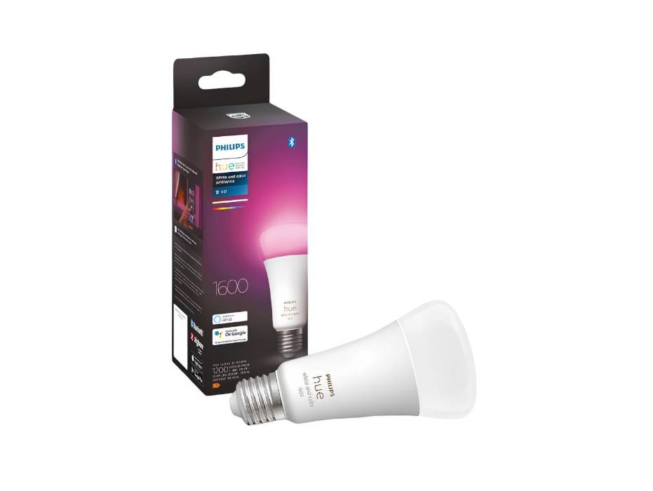 Philips Hue White and Colour Ambiance Smart Light Bulb 100W - 1600 Lumen [E27 Edison Screw] With Bluetooth. For Indoor Home Lighting, Livingroom, Bedroom with Voice Control and Alexa