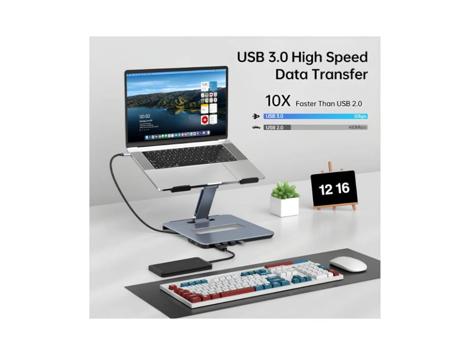 BENFEI Laptop Stand with USB C 6in1 Docking Station, HDMI 4K@60Hz, 4*USB3.0, 100W PD