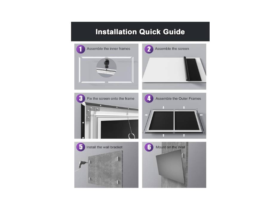 AWOL VISION Projector Screen 120 inch Fixed Frame, 4K / 8K Ultra HD, HDR & Active 3D Movie Wall Mount Projector Screen, Matte White Material, MW-120