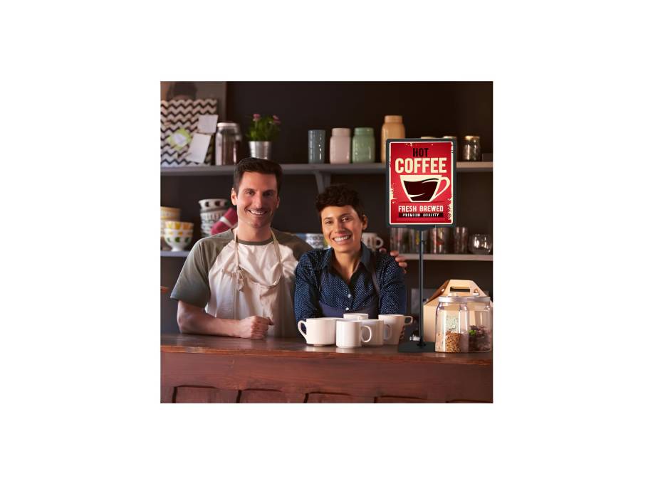 Adjustable Sign Poster Stand with Aluminum Snap Open, A4, Vertical and Horizontal, Black, 2 Pack